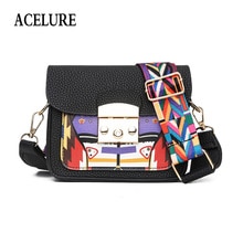 Acelure paneleret hårdt pu læder kvinder skulder taske farverig bred stropp crossbody tasker all-match damer flap