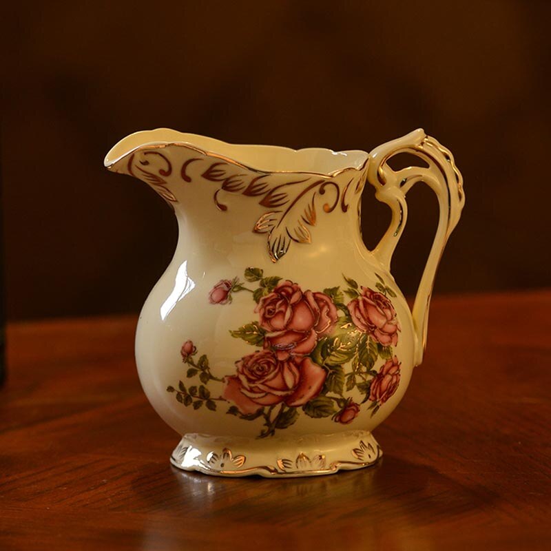 Cuenco de azúcar de porcelana de marfil YeFine, jarra de leche de cerámica, recipientes de almacenamiento de alimentos, herramientas de cocina, accesorios de café y té, flor rosa