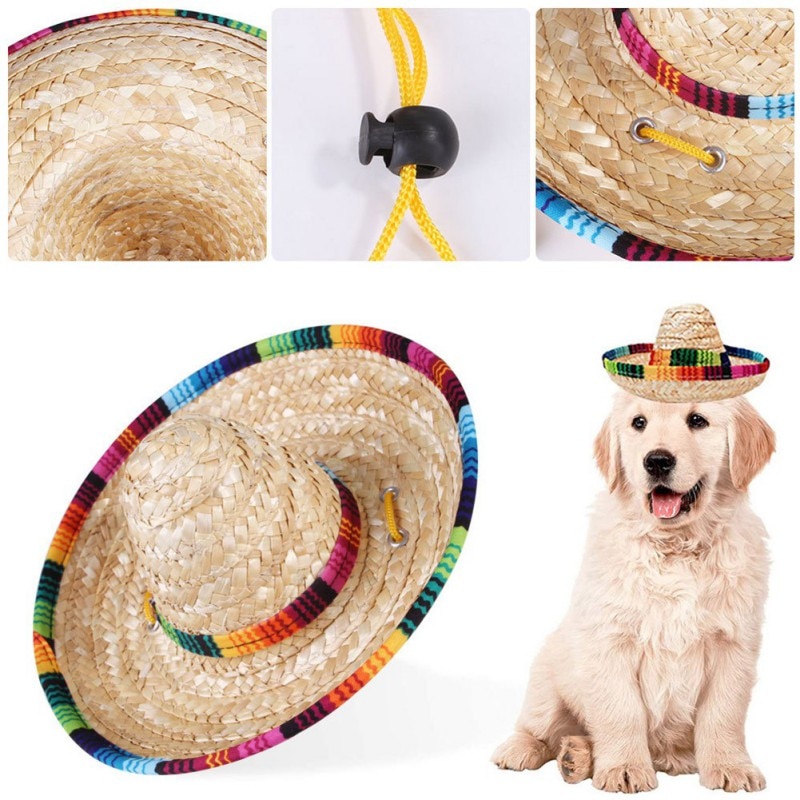 Mini kæledyr hunde stråhat sombrero kat solhat strand fest stråhatte katte udenlandske parasol justerbare vævede hatte