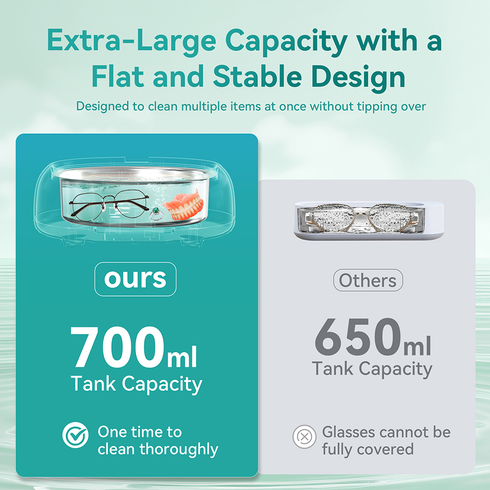 KUNPHY Ultrasone reiniger 700ML Verstelbare grote capaciteit Snelle krachtige sieradenbrace Bril Sieraden Sonische reiniging Huishouden