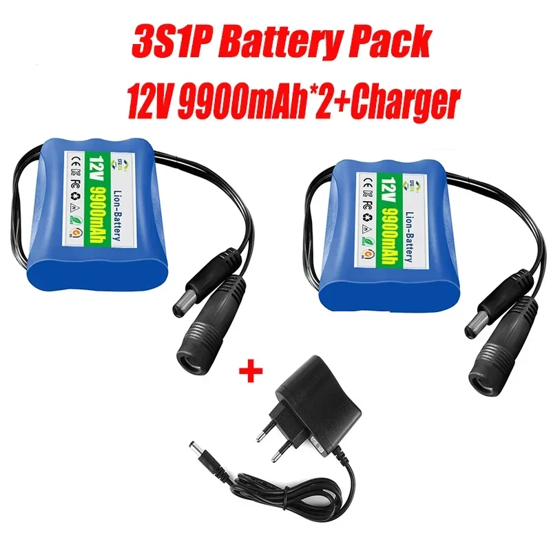 100% 3S1P Protection Plate12V 9.9Ah Battery Pack 12V 9900mAh 18650 Lithium ion DC 12.6V Super Rechargeable Battery + Charger: Beige