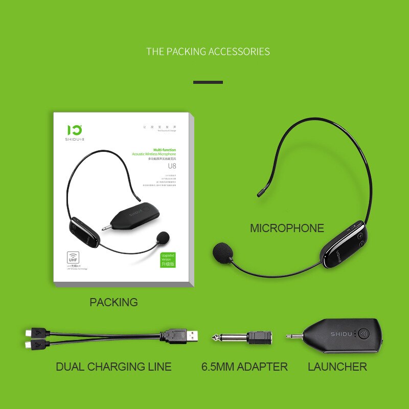 UHF Wireless Wearable Microphone With Receiver For Megaphone Voice Amplifier 80m Room Bus Speakers Device: Default Title