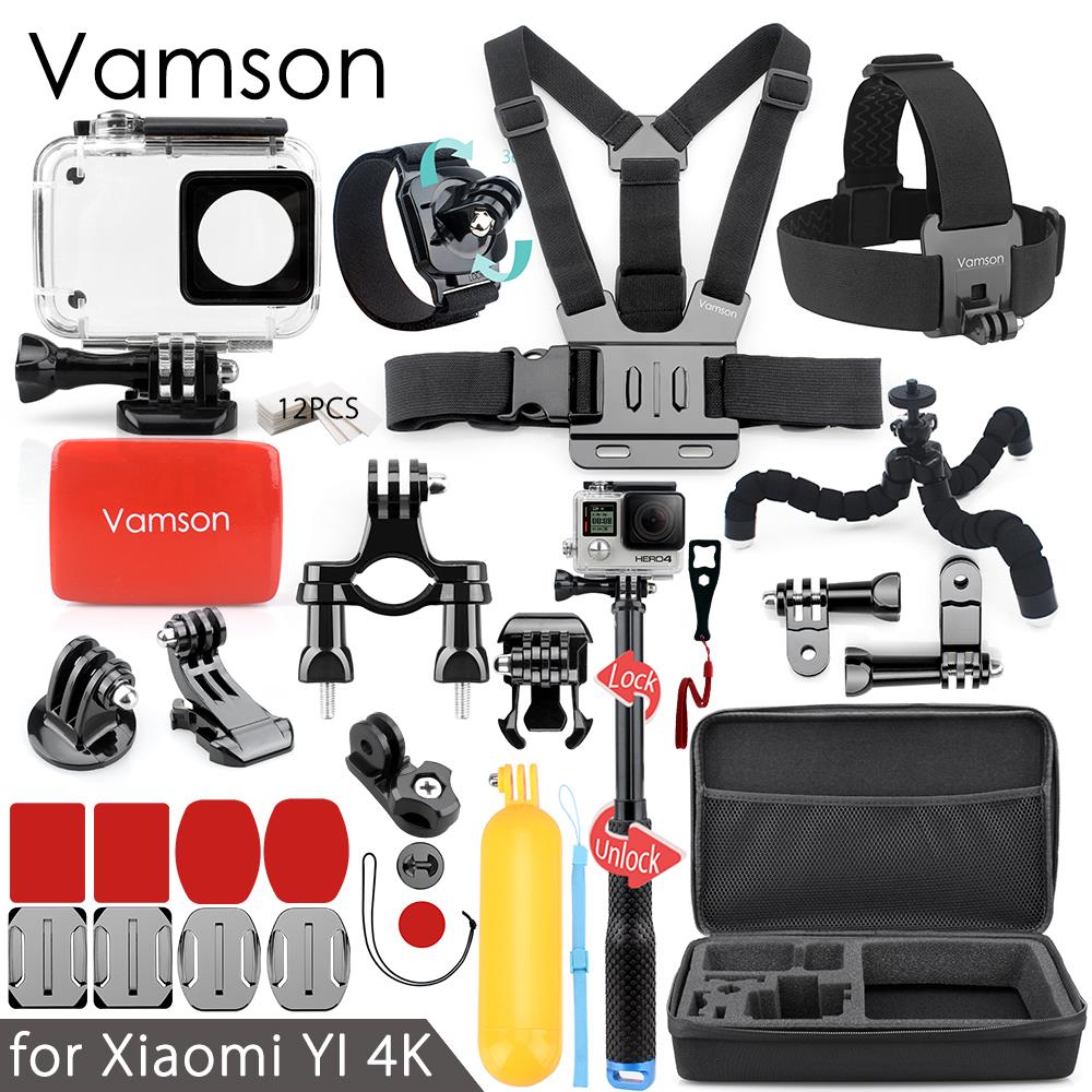 Vamson voor Xiaomi yi 4K Action camera Accessoires kit voor yi 2 Waterdichte Case Mount Gestippelde Textuur Monopod Selfie stok VS91