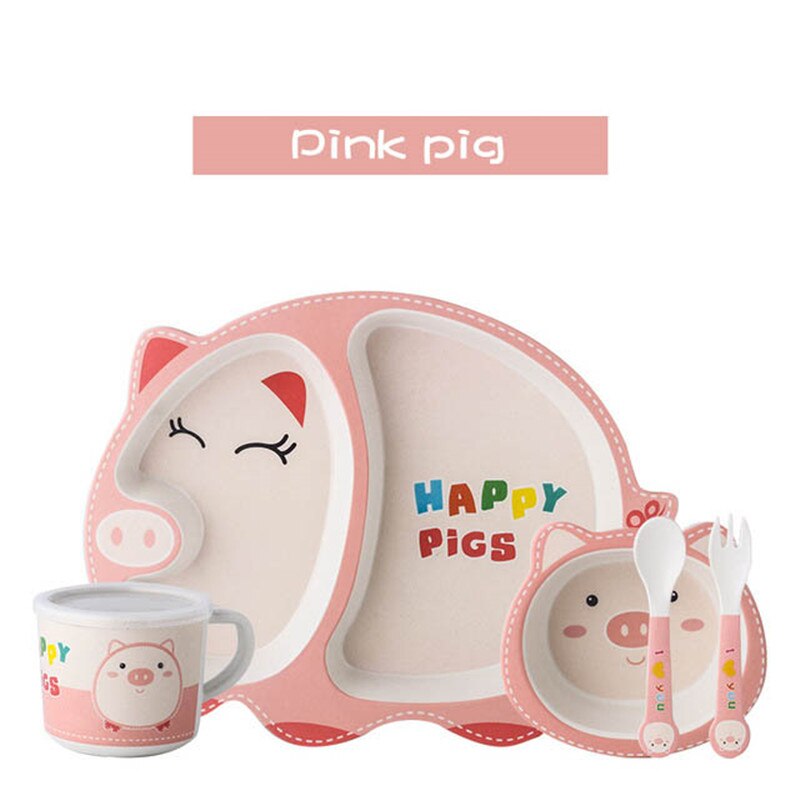 5 stk/sæt miljøvenlig bambusfiber baby tallerken fade børneservice sæt spisestel foderskål adskillelse tallerken: 5