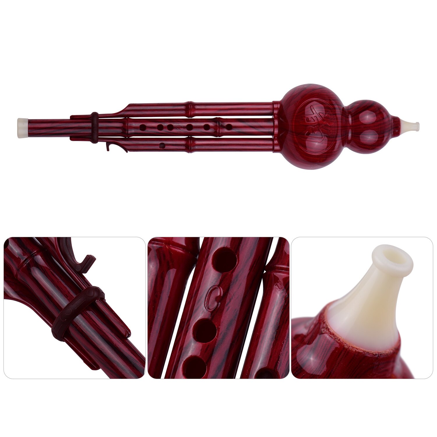 2 Tone C-Key Hulusi Gourd Cucurbit Flute Resin Pipes Chinese Traditional Instrument with Chinese Knot Carry Case for Beginners