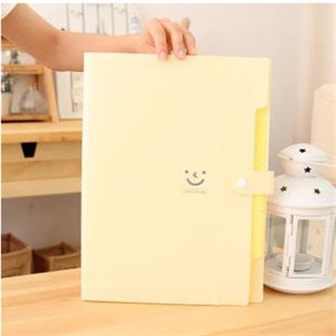 5 Into Plastic File Folders Package A4 Multi-layer Folder Business Multi-function Document Package PP File Bag office stationery: cream color