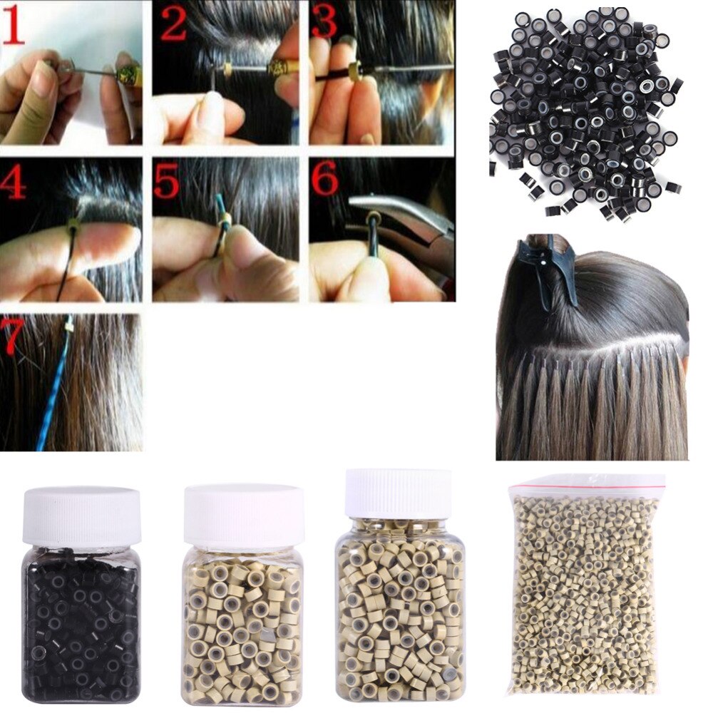 Micro Anéis 4*3 MILÍMETROS 200/500 Pcs Micro Friso Contas Cabelo Talão Micro Silicone Anel/Links /contas Para Extensões de Cabelo 3 Cores