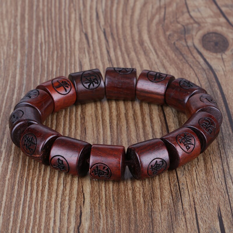 Natuurlijke rode sandelhout buis hout houten kralen met Chinese woord beste wens standaard armbanden voor man Rozenkrans gebed kralen