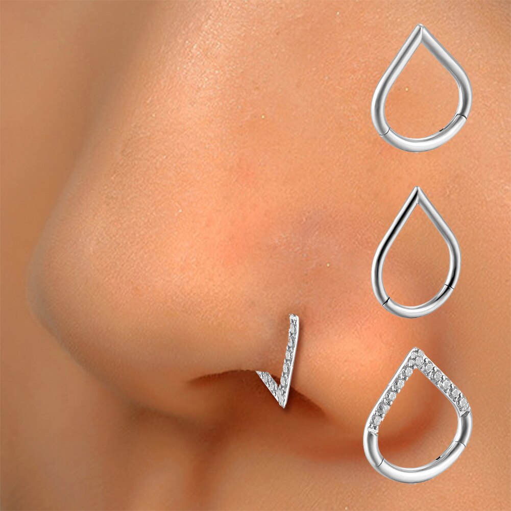 2022 1Pc Water Zilveren Kleur Zirkoon Hoepel Neus Ringen Tiny Open Buigbare Helix Kraakbeen Neus Piercing Body sieraden