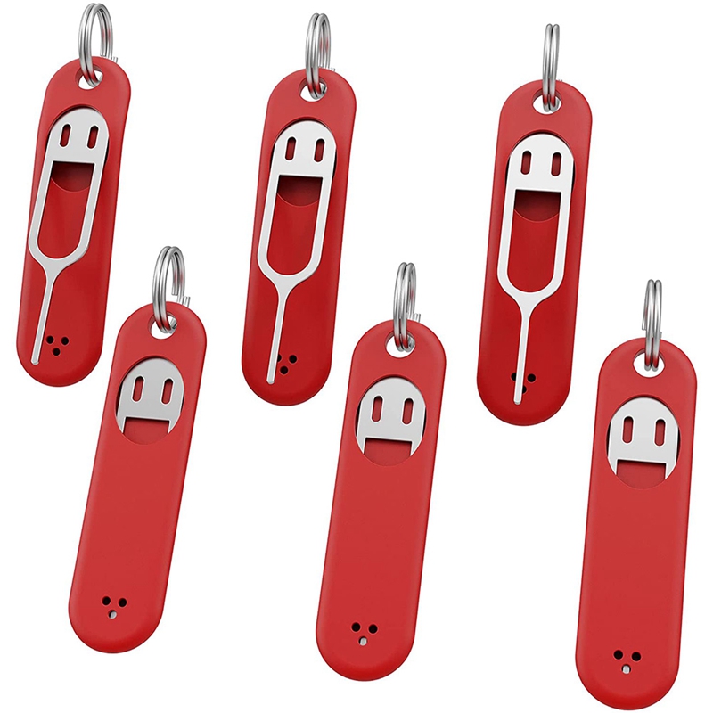 6Pcs SIM Card Removal Tool-Sim Card Tray Pin Eject Removal Tool Needle Opener Ejector,With Removable Key Chain: Red
