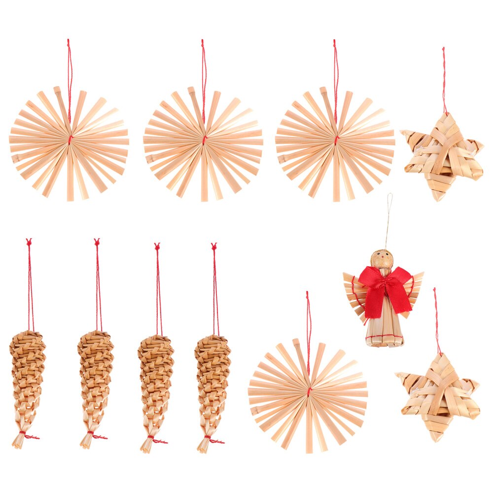 11 stuks hangende decoraties van tarwestro als kerstversiering voor thuis