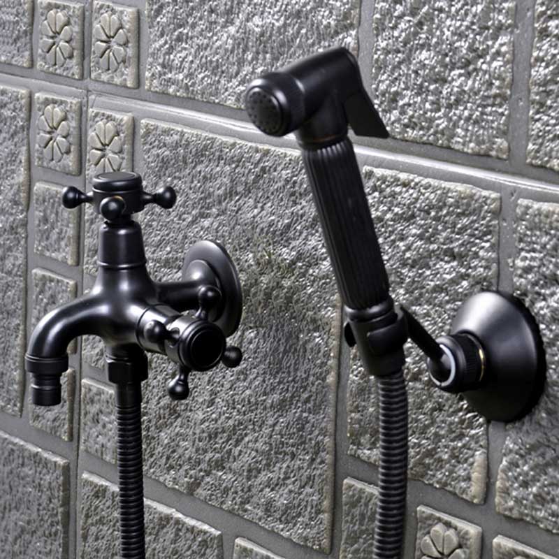 Bidé kranar vägg svart kall mässing vatten toalett hörnventil handhållen hygienisk duschmunstycke tvätt bil husdjur spruta airbrush kranar