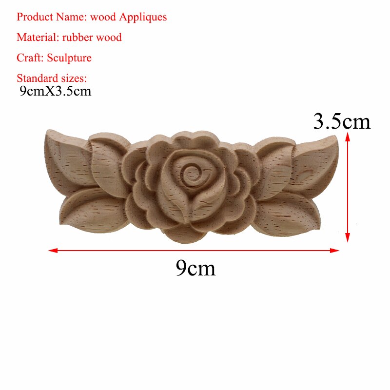 VZLX Flower Wood Carving Natural Wood Appliques for Furniture Cabinet Unpainted Wooden Mouldings Decal Decorative Figurine: 9cmX3.5cm