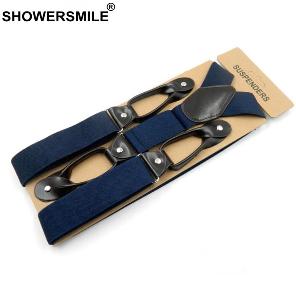Button Khaki Suspenders Wide Men&#39;S Braces Leather Vintage Pants Strap Belt For Trouser Solid Navy Gray Burgundy Brown 120*3.5cm