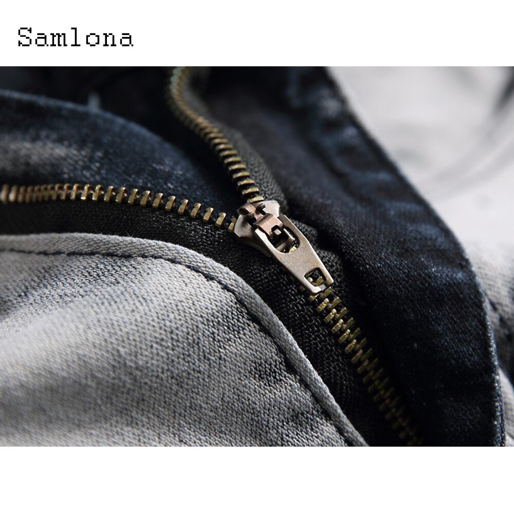 Samlona printemps automne hommes jean Demin pantalon minceur bas Pacthwork Denim pantalon grande taille hommes trou déchiré pantalon