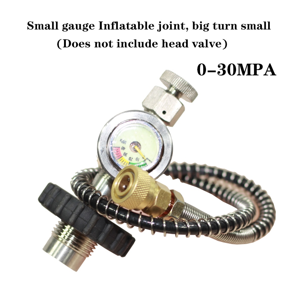 Højtryks gasflaskehovedventil dykning gasflaske stor til lille gasflaskeadapter oppustelig flaskeadapter: Lille manometer