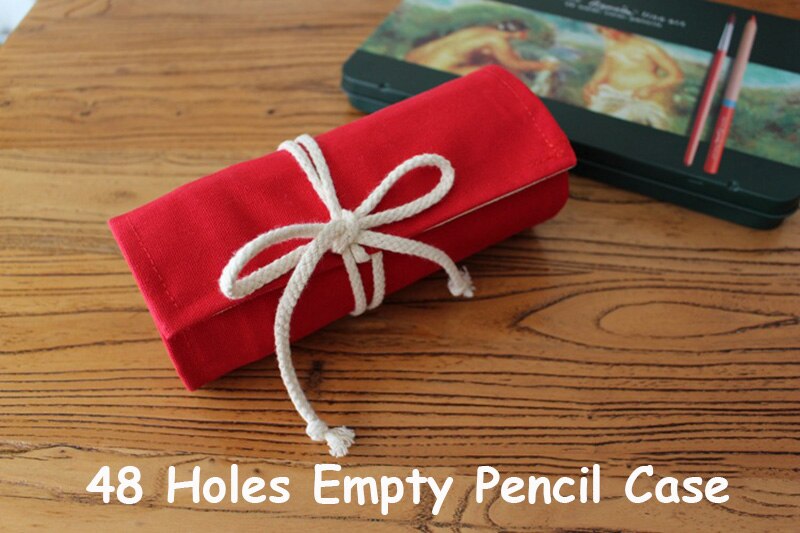 Rød rulle penalhus store 36/48/72 huller tilbage til skole blyant til piger drenge patron stor lærred pen taske papirvarer kit: 48 huller tom straf