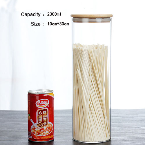 Multi-specifikation glas opbevaring flasker krukker med bambus låg te kaffebønner slik krukke glas boks beholder køkken kan: 2300ml 10 x 30cm