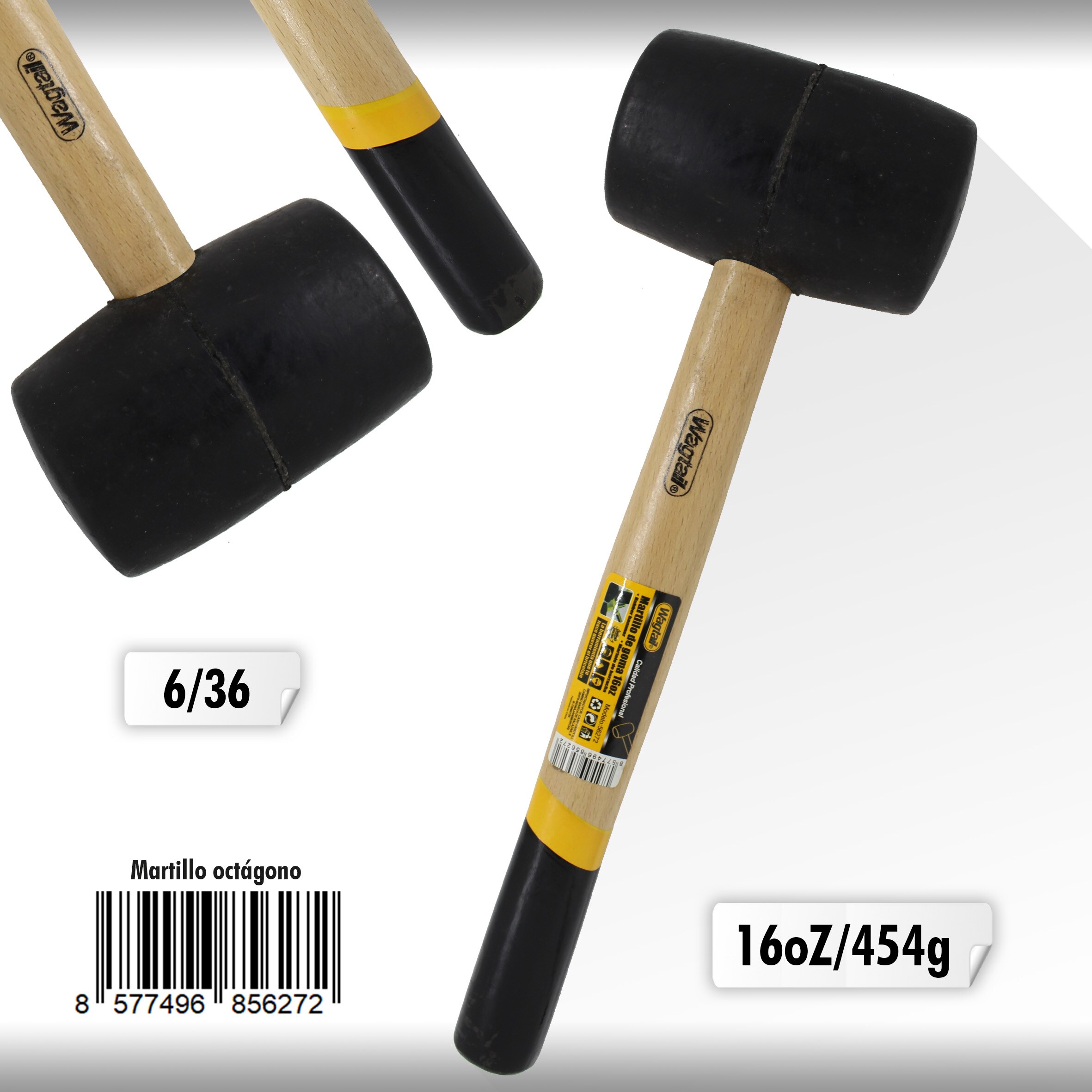 Wagtail Martillo de goma con mango de madera para azulejos, herramienta manual carpintero, mazo de goma instalacion multifuncion,herramientas taller mecanico, herramientas de mano: 454g (16oz)
