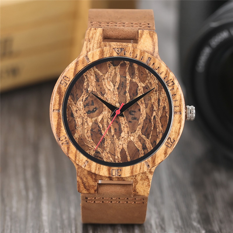 Reloj de madera natural con esfera de corcho de cerveza hecho a mano, reloj de pulsera de cuarzo Deco novedoso, para fanáticos del vino, masculino