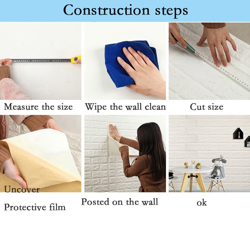 10Pcs/Lot PE Foam 3D Wallpaper DIY Wall Stickers Wall Decor Embossed Brick Stone Wallpaper Kids Bedroom Living Room House Poster