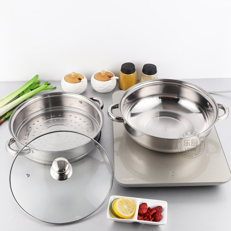 28cm Double Layer Stainless Steel Food Steamer Pot Cooker Rice Noodle Roll Steaming Soup Cooking Pan Kitchen Cookware