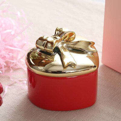 Hartvormige gouden strik snoepdoos romantische koreaanse bruiloft met ring oorbel ketting sieradendoos opslagtank: 2