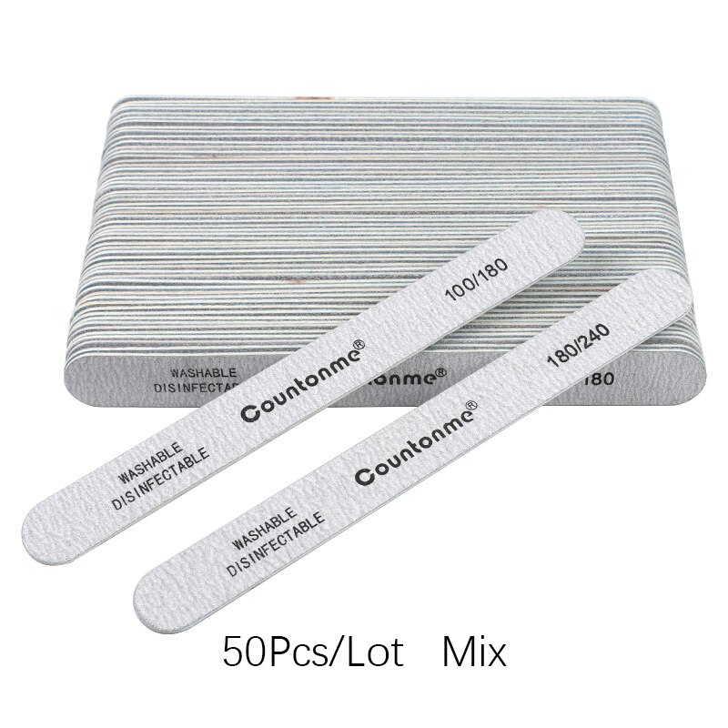 50Pcs/100Pcs Straight Wood Nail Files Double Sided Thick Stick 100/180/240 Sandpaper Grinding Buffer Nail Accessoires Salon Tool: 50Pcs Mix Grit
