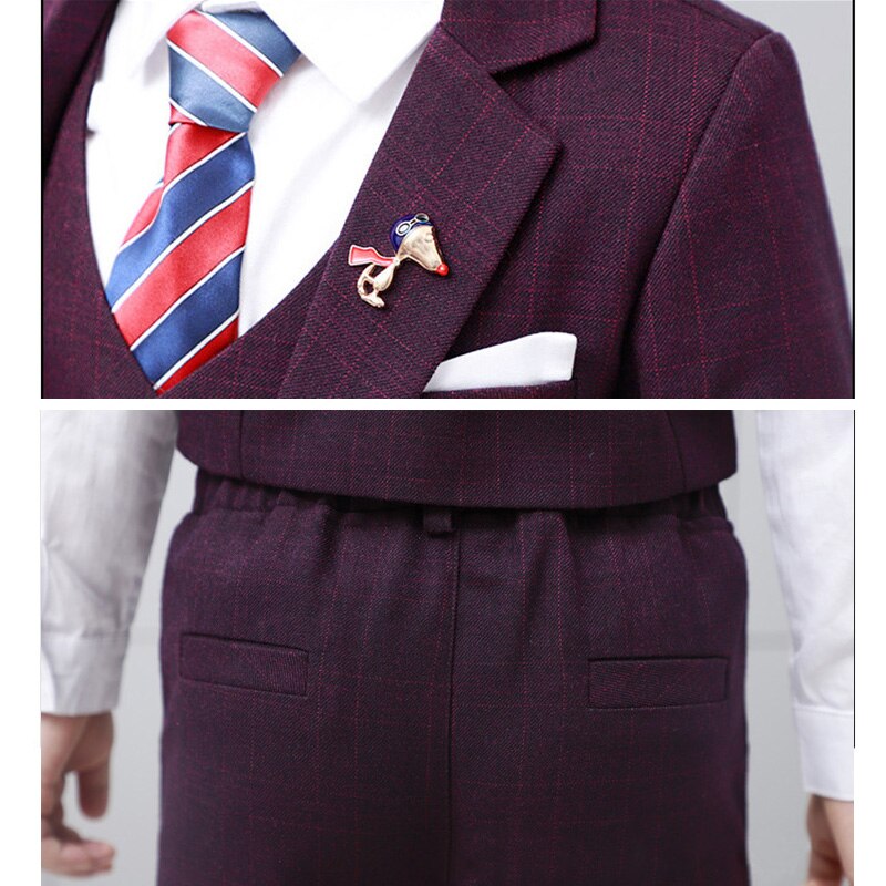 Formal Wedding Boys Suits 4 Pieces Dress Children Costume Tuxedo Kids Party Wear Clothes Gentlemen Teenage Ceremony School Sets