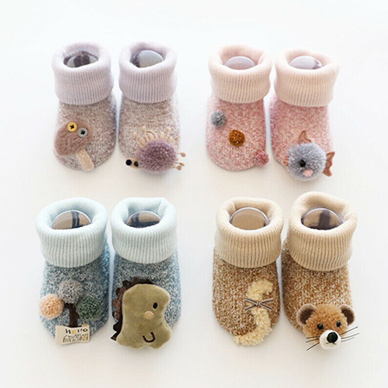 0-3Years Infant Baby Mädchen Junge Anti-slip Socken Cartoon Drucken Warme Socken Neugeborenen Slipper Schuhe Stiefel