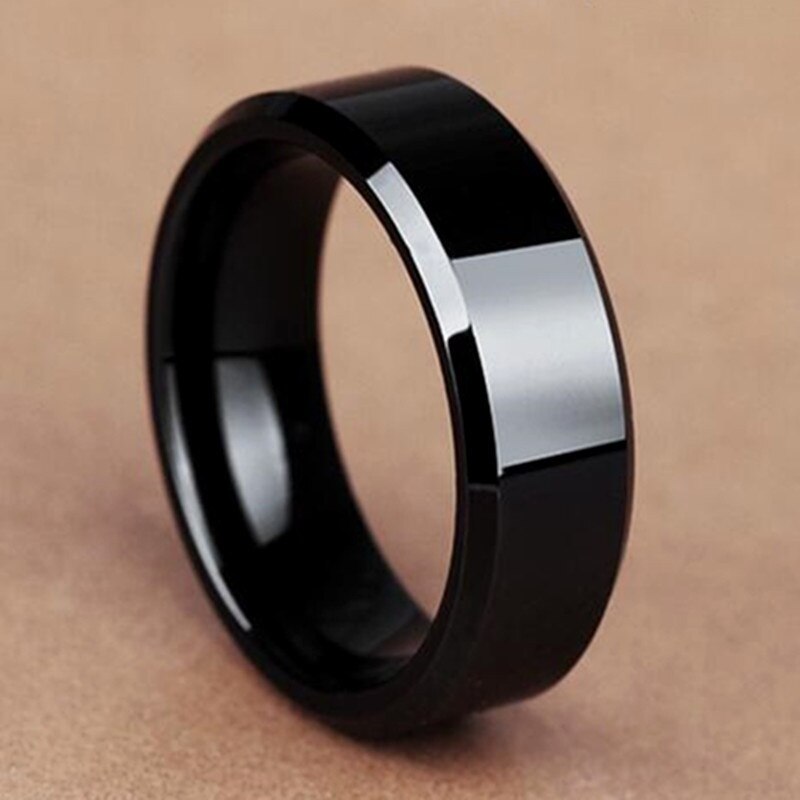 8 Mm Rvs Zwarte Ring Eenvoudige Gladde Ring Voor Mannen Accessoires Party