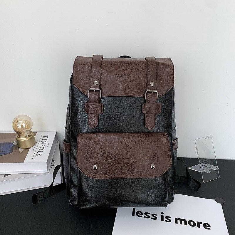 Mode Rugzak Vrouwen Mannen Pu Lederen Travel Bagpack Vintage Laptop Rugzak: Dark Brown