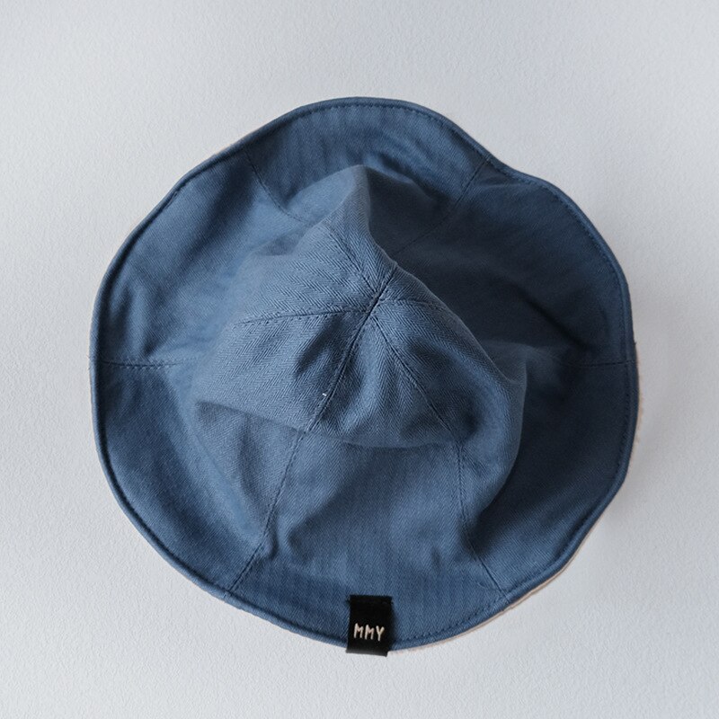 Barn pojkar tjejer sommar sol hattar enfärgade bomull baby hattar strand hatt hink hattar: Blå