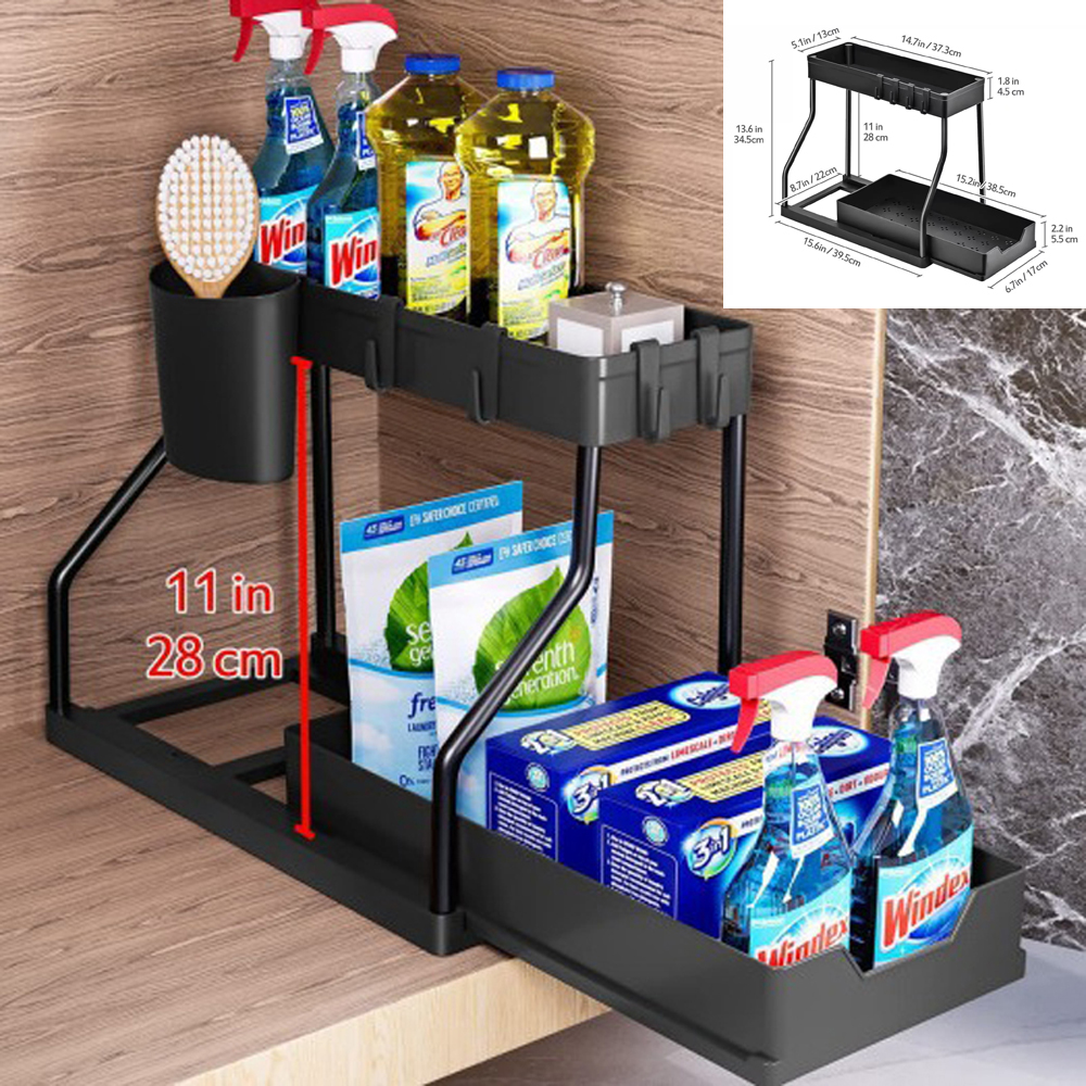 Under Sink Bathroom Organizer Drawer Pull Out 2 Tier Multipurpose Rack Cabinet Kitchen Countertop Home Storage Organizer: Red