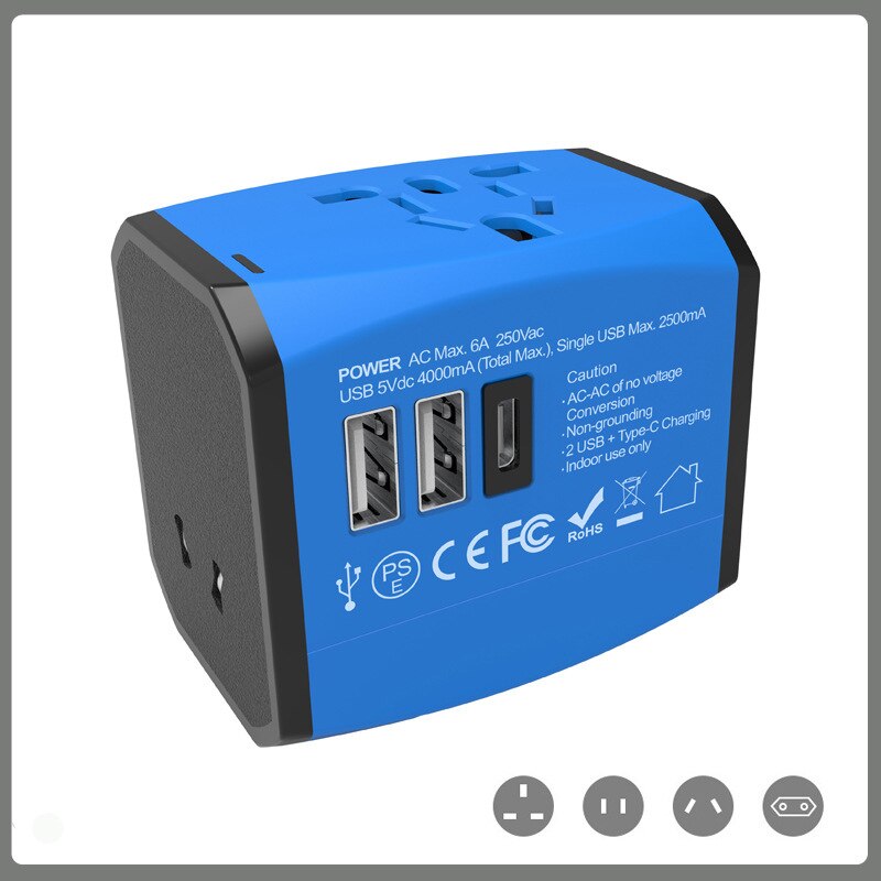 Universal Travel International Power Plug Adapter Multi Socket For US UK AU EU Plug Adapter: Navy blue
