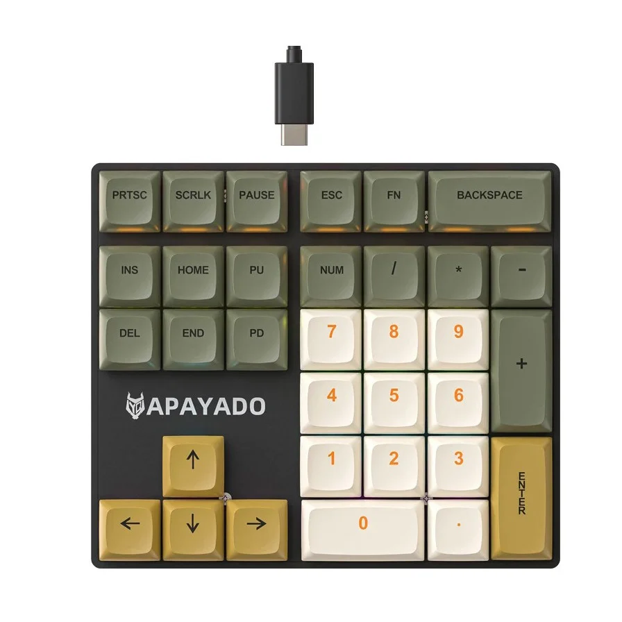 APAYADO K33 Wired Mechanical Numpad 33 Keys RGB Backlit Mini for Finance/Accounting Durable Build: Gilt / Red Switch