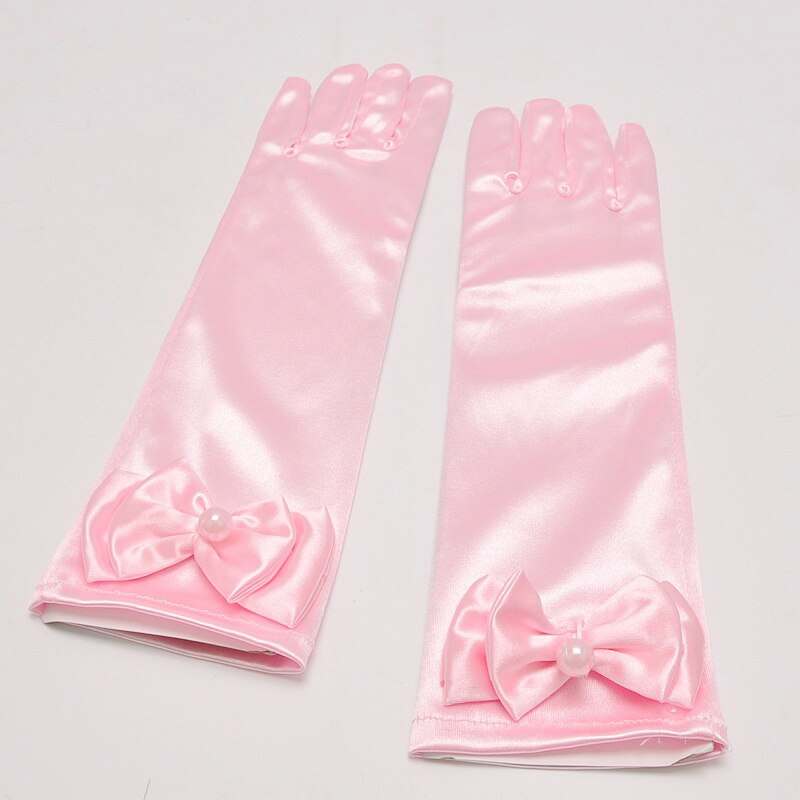 Girl Opera Party Bow Long Gloves Performance Dance Dress Gloves Stretch Satin Summer Sun Protection Gloves Party Accessories: Pink