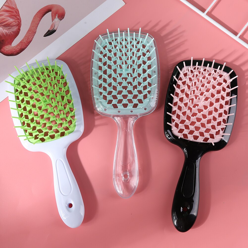 Cepillo de pelo enredado para niña, peines de pelo de dientes anchos, placa grande, masaje del cuero cabelludo, ahuecamiento, herramienta transparente para salón en casa