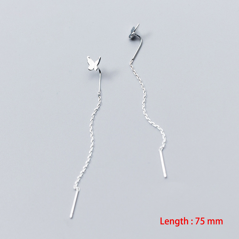 Pendientes colgantes con borlas y cadena de estilo Simple para mujer, aretes largos, accesorios de línea de perforación, Mini joyería fina a la para las orejas: cromo negro