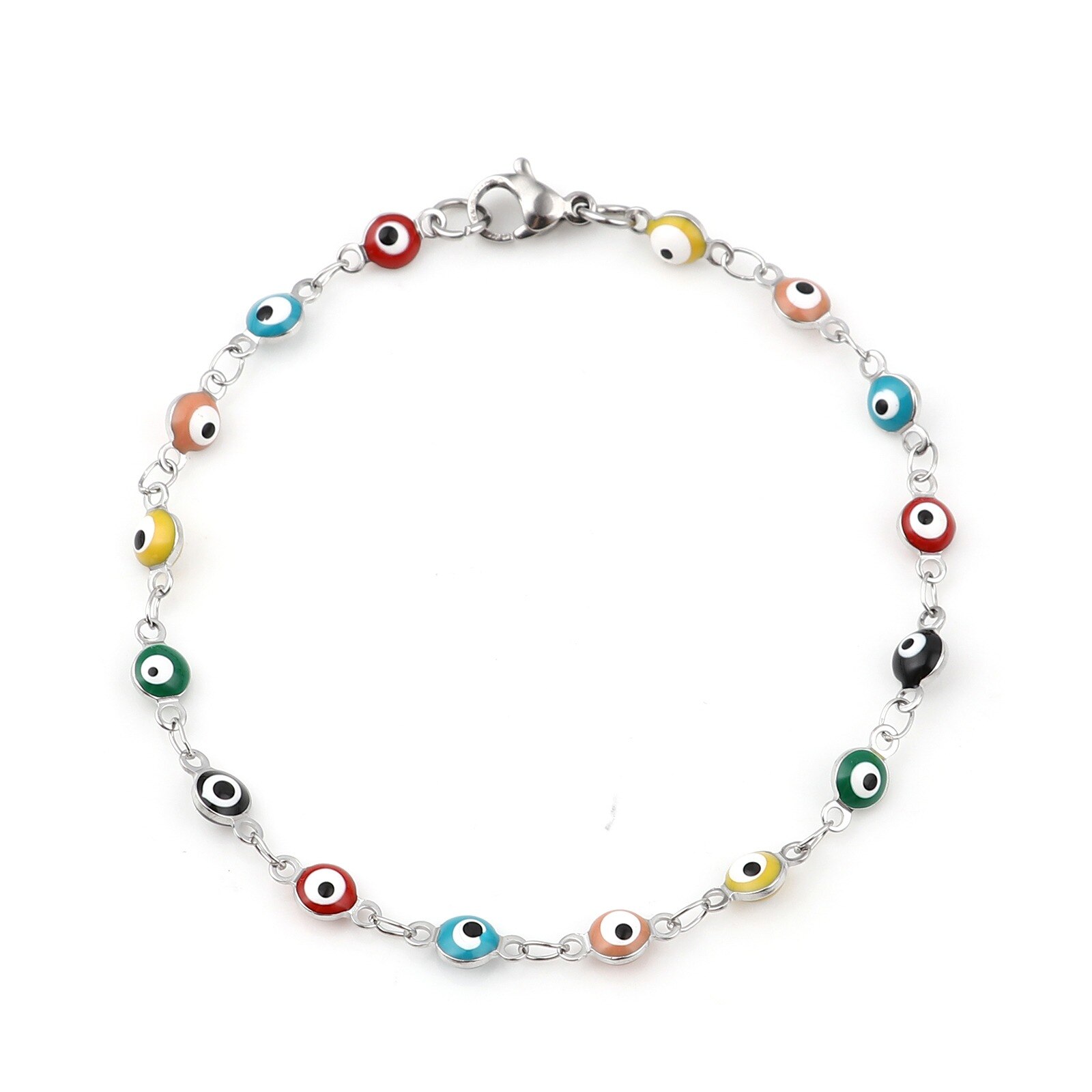 Rvs Religieuze Evil Eye Serie Armbanden Voor Vrouwen Sieraden Zilveren Kleur Link Chain Enamel 19.5Cm Lange: 1