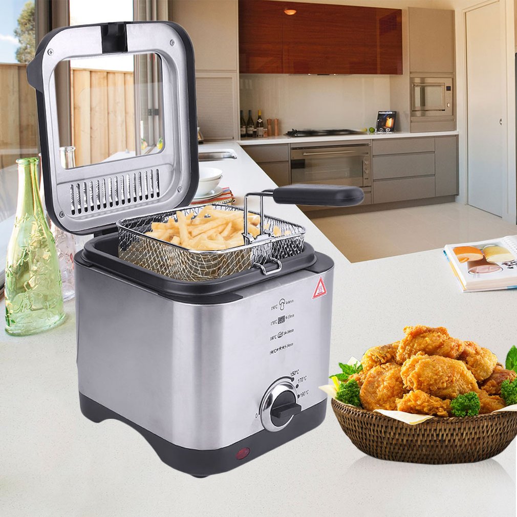 Compact 900W 1.5 Litre Chip Pan Basket Non Stick Oil Fry 900W Stainless Steel Deep Fat Fryer Kitchen Tools