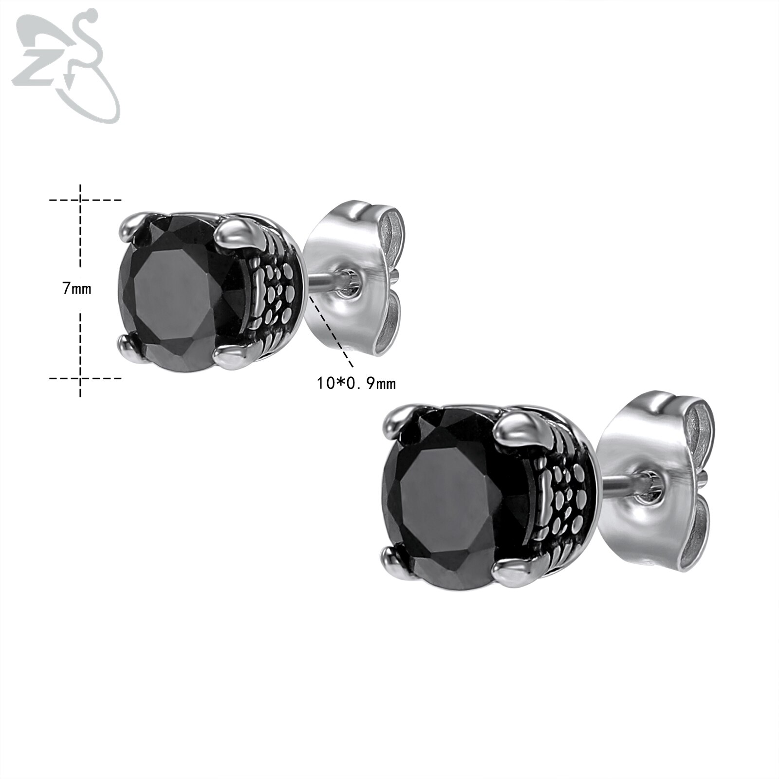 ZS-pendientes de acero inoxidable 316L para hombre, joyería gótica, Punk Rock, calavera, pulpo, piedra de CZ roja, Hip Pop, 1 par: style15 black