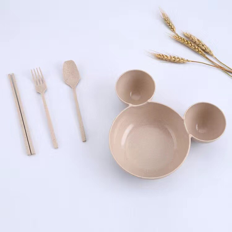 Barn servise sett baby matskål barn skje gaffel barn tallerken sklisikre tallerkener tallerkener servise til babyer varer: Beige firedelt