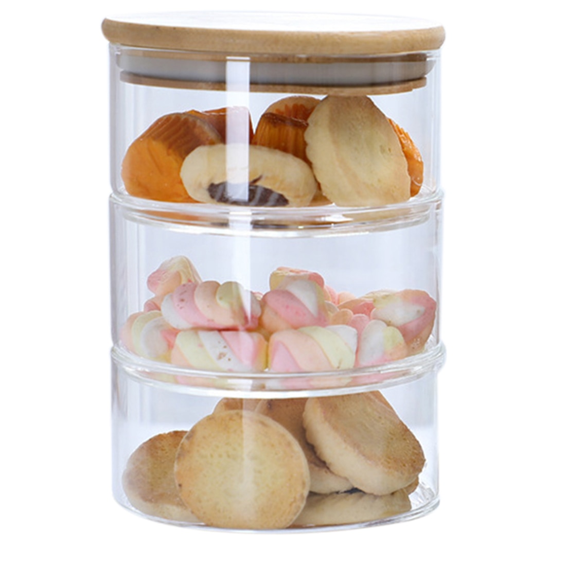 4-Tier Stackable Glass Apothecary Jar Kitchen Candy Cookie Food Bulk Container Storage Bottles Containers With Lid - Transparent