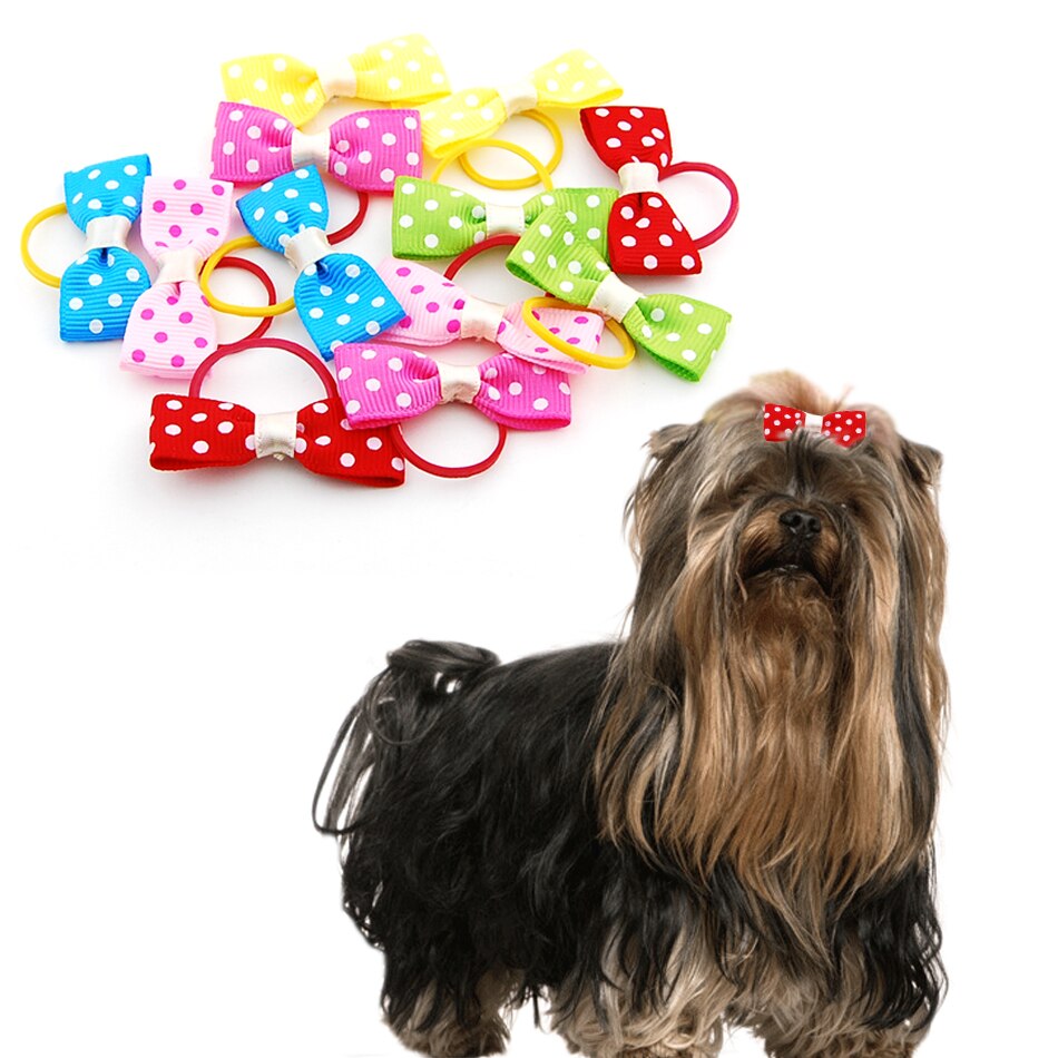 (24 Stuks/partij) Pet Puppy Kleine Hond Haar Bloem Bows Pet Hair Accessoires Hond Strik Elastische Band Decoratie Poedel