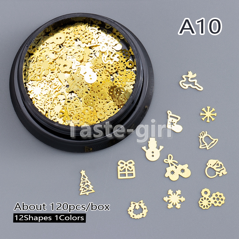 1garnek boże narodzenie metalowe ozdoby robić paznokci folia cekiny paznokci kawałek naklejki naciśnij na sztuczne paznokcie akcesoria manicure dostarcza narzędzie