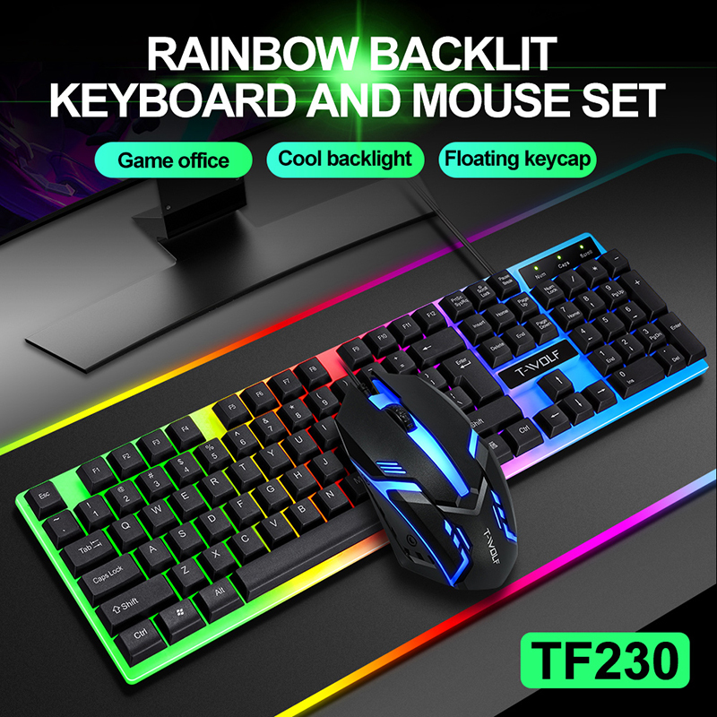 Gamer Keyboard And Mouse PC Gaming Keyboard RGB Backlit Keyboard Rubber Keycaps Wired Spanish Keyboard Mouse Gamer Gaming Mouse