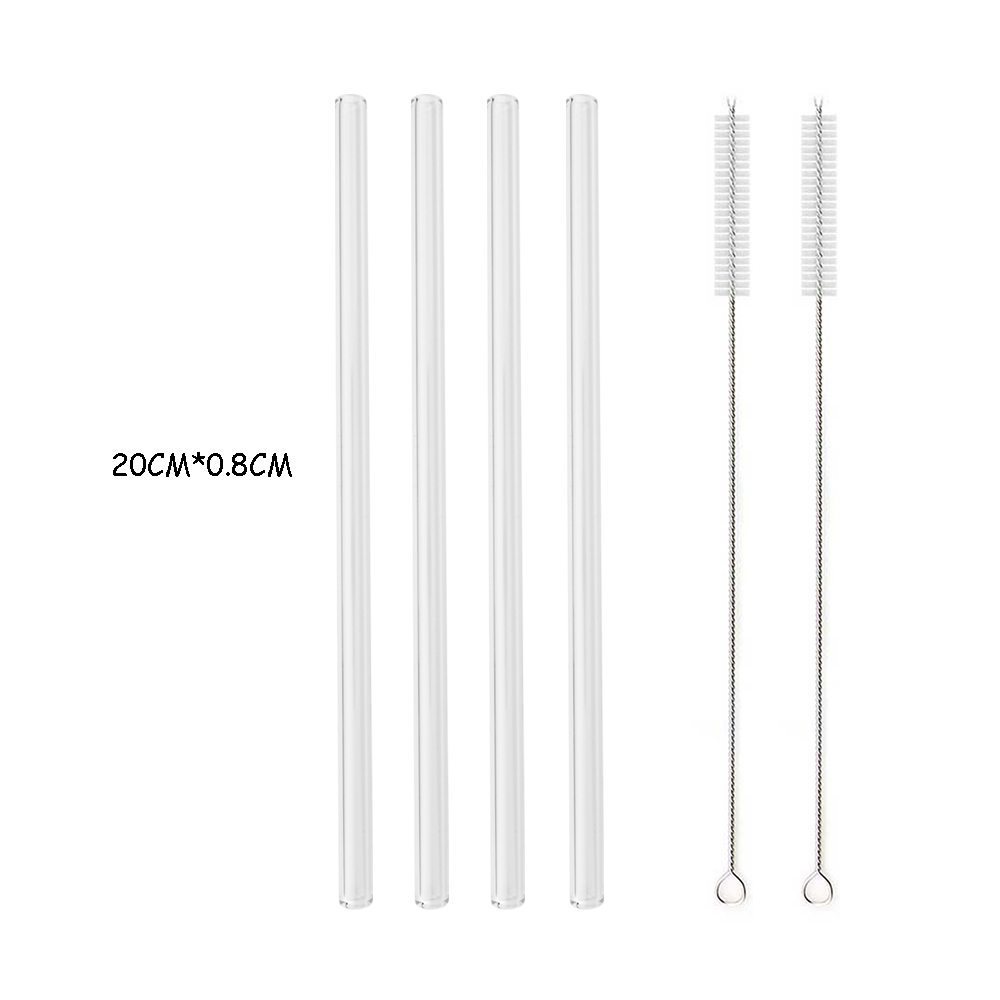 High Borosilicate Reusable Glass Straw Eco Friendly Drinking Straw Set for Smoothies Cocktails Bar Accessories Straws with Brush: 4Pcs Straight