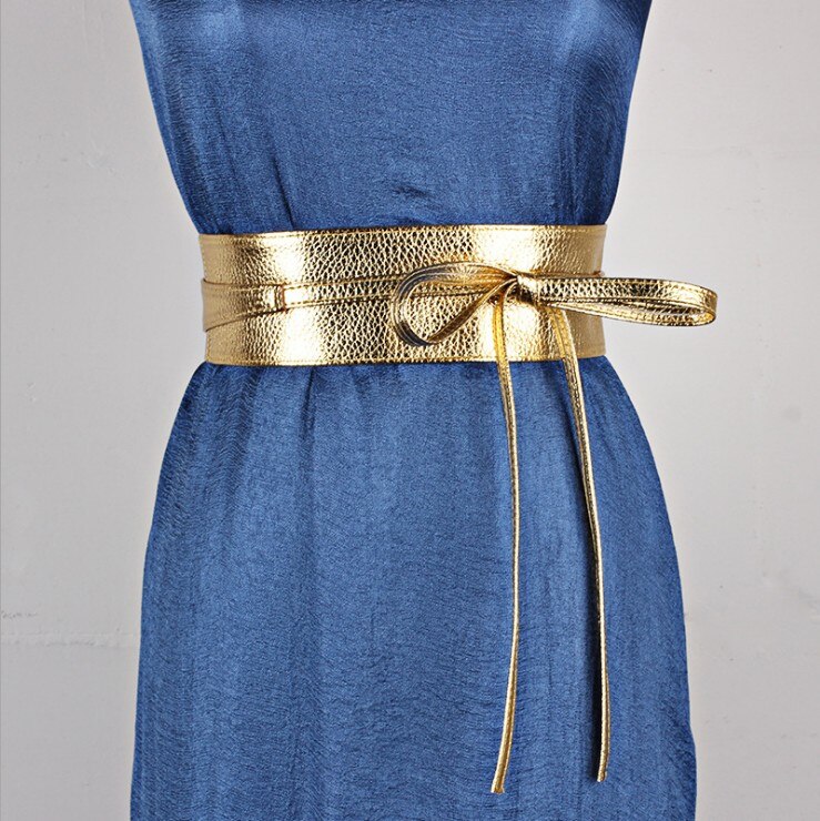 ¡Novedad de ! Cinturón de vestir de piel sintética suave, ancho, dorado, plateado y negro, con envoltura de corbata, accesorios para la ropa: gold