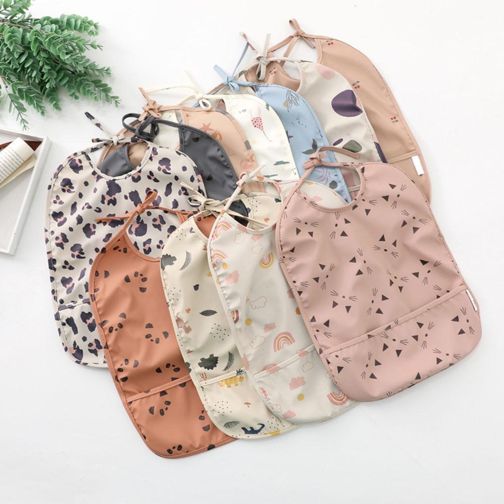 Baby Bib Met Pocket Baby Mouwloze Slabbetjes Stuff Kinderen Accessoires Voeden Tekening Schort Waterdichte Verstelbare Leuke Print Slabbetjes
